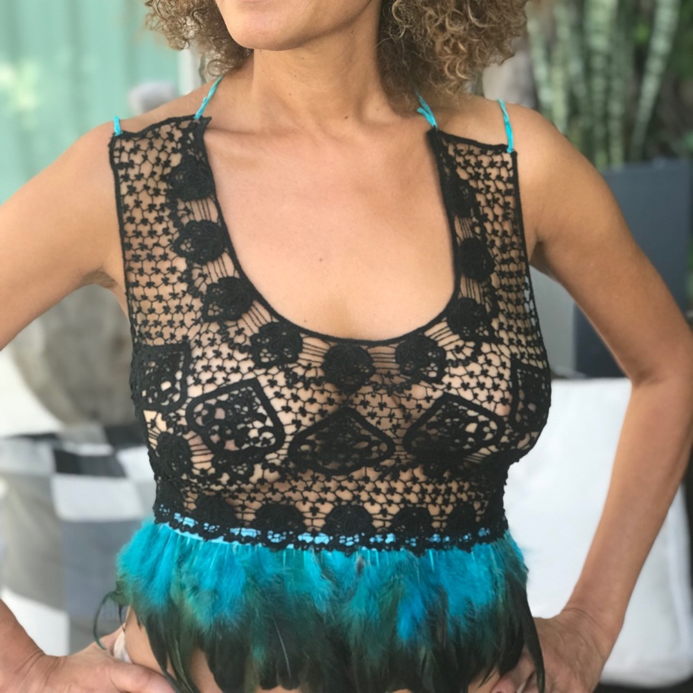 Feather and lace top